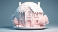 Miniature cute clay 3D pink house