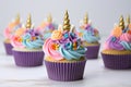 Miniature Cute unicorn cupcakes. Generate Ai