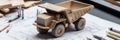 Miniature Dump Truck on Blueprint Engineering Design for Construction Projects Royalty Free Stock Photo