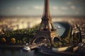 Miniature Eiffel Tower in France for Travel Posters and Scrapbooking.