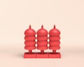 Miniature enery tower with power cells, 3d Icon, red flat color plastic, 3d rendering