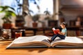 Miniature Figure Reading Book in Library Royalty Free Stock Photo