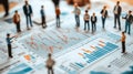 Miniature Figures Analyzing Financial Reports and Graphs on Paper