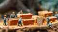 Miniature Workers Making Bread Sandwiches: A Delicious Teamwork Royalty Free Stock Photo