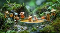 Miniature People Panning for Gold in a Lush Forest Setting Royalty Free Stock Photo