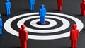 Miniature Figures Standing On Bullseye Target Red And Blue Models Represent Market Segments Visualizing Strategy And Royalty Free Stock Photo