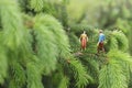 Miniature figures talking on the tree Royalty Free Stock Photo