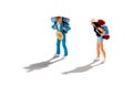 Miniature figures of two travellers or backpackers Royalty Free Stock Photo