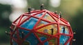 Miniature Figures Working on a Globe Structure