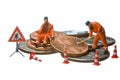 Miniature figures working on a heap of Dollar coin Royalty Free Stock Photo