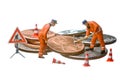 Miniature figures working on a heap of Dollar coin Royalty Free Stock Photo