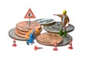 Miniature figures working on a heap of Dollar coin Royalty Free Stock Photo