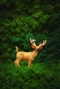 Miniature figurine of a deer on a natural background.