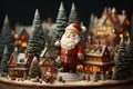 Miniature figurines of a Santa Claus, gnomes and cute village created with generative AI technology