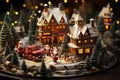 Miniature figurines of a Santa Claus, gnomes and cute village created with generative AI technology