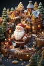 Miniature figurines of a Santa Claus, gnomes and cute village created with generative AI technology