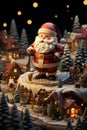 Miniature figurines of a Santa Claus, gnomes and cute village created with generative AI technology