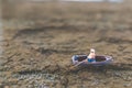 Miniature fishermen are fishing by boat Royalty Free Stock Photo