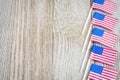 Miniature flags on wooden board with copy space Royalty Free Stock Photo