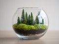 Miniature forest terrarium featuring trees moss soil inside a glass bowl Royalty Free Stock Photo