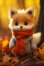Miniature Fox in a Cozy Scarf Sweater: A Cute Autumn Figure with