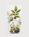 miniature garden in a flask white background