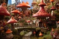 Miniature garden with mushrooms and trees. Miniature garden in miniature garden, A delightfully eccentric gnome village set in a