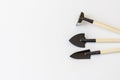 Miniature gardening tools with white background