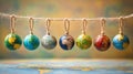 Miniature Globes Against World Background A Whimsical Representation of Global Exploration Destination Dreams and the Royalty Free Stock Photo