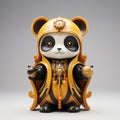 Miniature Gold Panda Figurine - 2d Game Art Style