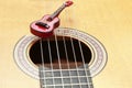 Miniature guitar on acoustic guitar strings