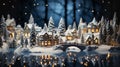 Miniature Christmas Town and Snowy Village Scene. Generative AI