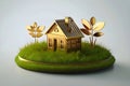 miniature house with coins and plant shoots symbolizes financial growth and real estate investment. Royalty Free Stock Photo