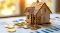 A miniature house and coins. AI generated Royalty Free Stock Photo