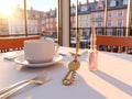 Miniature house and key on the table rendering high quality