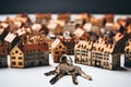 Miniature house and keys on table, concept of real estate purchase and property ownership Royalty Free Stock Photo