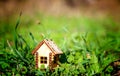 Miniature house model, made of toothpicks and dry grass.