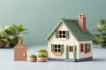 Miniature house on table with keys, symbolizing real estate purchase and home ownership concept Royalty Free Stock Photo