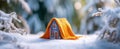 The miniature house wrapped in a cozy orange blanket surrounded by snow AI generated image Royalty Free Stock Photo