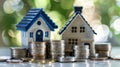 The miniature houses and coins.AI generated image Royalty Free Stock Photo