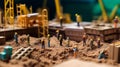 Miniature human toys, on a construction site, playing their part in building the city Royalty Free Stock Photo