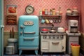 miniature kitchen scene with vintage appliances