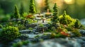 Enchanted Miniature Garden with Tiny Figures on Mossy Stone Path Royalty Free Stock Photo