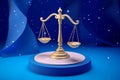 Miniature Libra Zodiac Sign Scales Figure on a Blue Celestial Background, Ideal for Horoscope and Astrology Themes Royalty Free Stock Photo