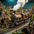 Miniature locomotives on elaborate railway tracks