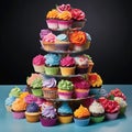 Miniature Marvels: A Tower of Cupcakes Packed with Flavor Royalty Free Stock Photo