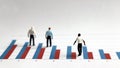 The miniature men standing on a bar graph. Business concept with miniature people. Royalty Free Stock Photo