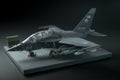 Miniature of military fighter on a black background with place for text Royalty Free Stock Photo