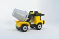 A miniature model of a Construction Mixer Lorry made of plastic bricks