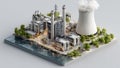 Miniature industrial complex with cooling tower and water feature Royalty Free Stock Photo